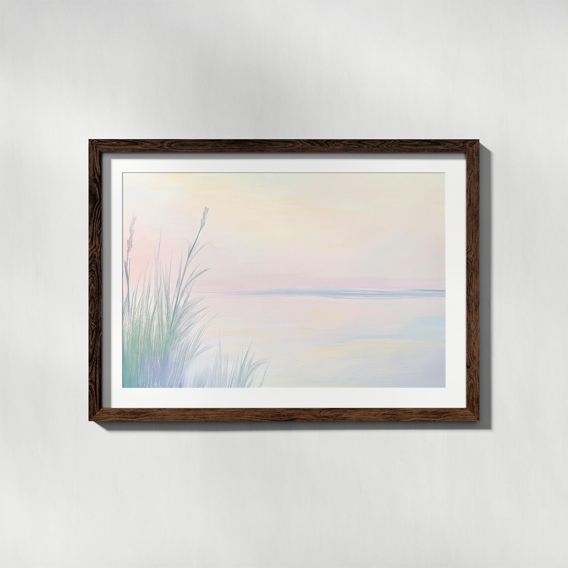 Muted Pastel Reeds at Misty Lakeside Minimalist Landscape Poster - Image 4