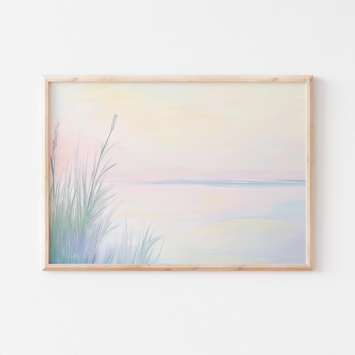 Muted Pastel Reeds at Misty Lakeside Minimalist Landscape Poster - Image 5