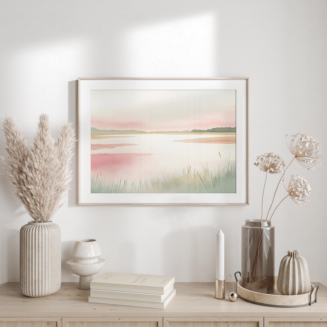 Blush Pink Marsh Waters At Sunrise Minimalist Wetlands Poster - Image 6