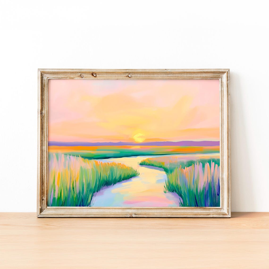 Marsh Creek Glowing At Sunset Under Golden Pink Sky Landscape Poster - Image 2