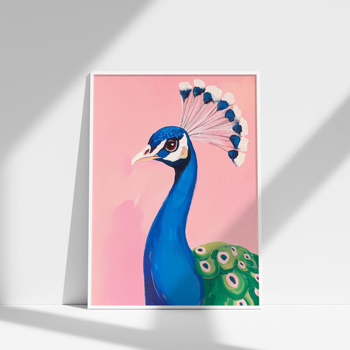 Regal Blue Peacock Portrait on Pink Bird Lover Wall Decor Poster - Image 4