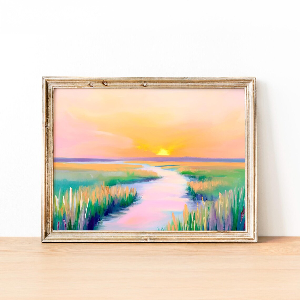 Golden Marsh Sunrise With Winding Pink Creek Wetlands Poster - Image 3