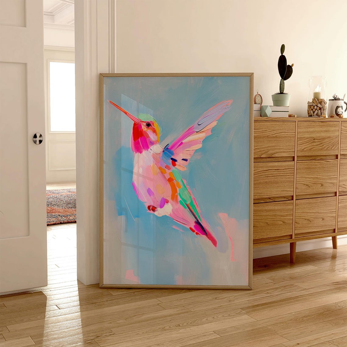 Colorful Hummingbird In Flight Pastel Impressionist Bird Poster - Image 6