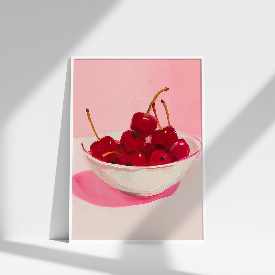 Bowl of Red Cherries Pink Background Summer Fruit Kitchen Poster - Image 3