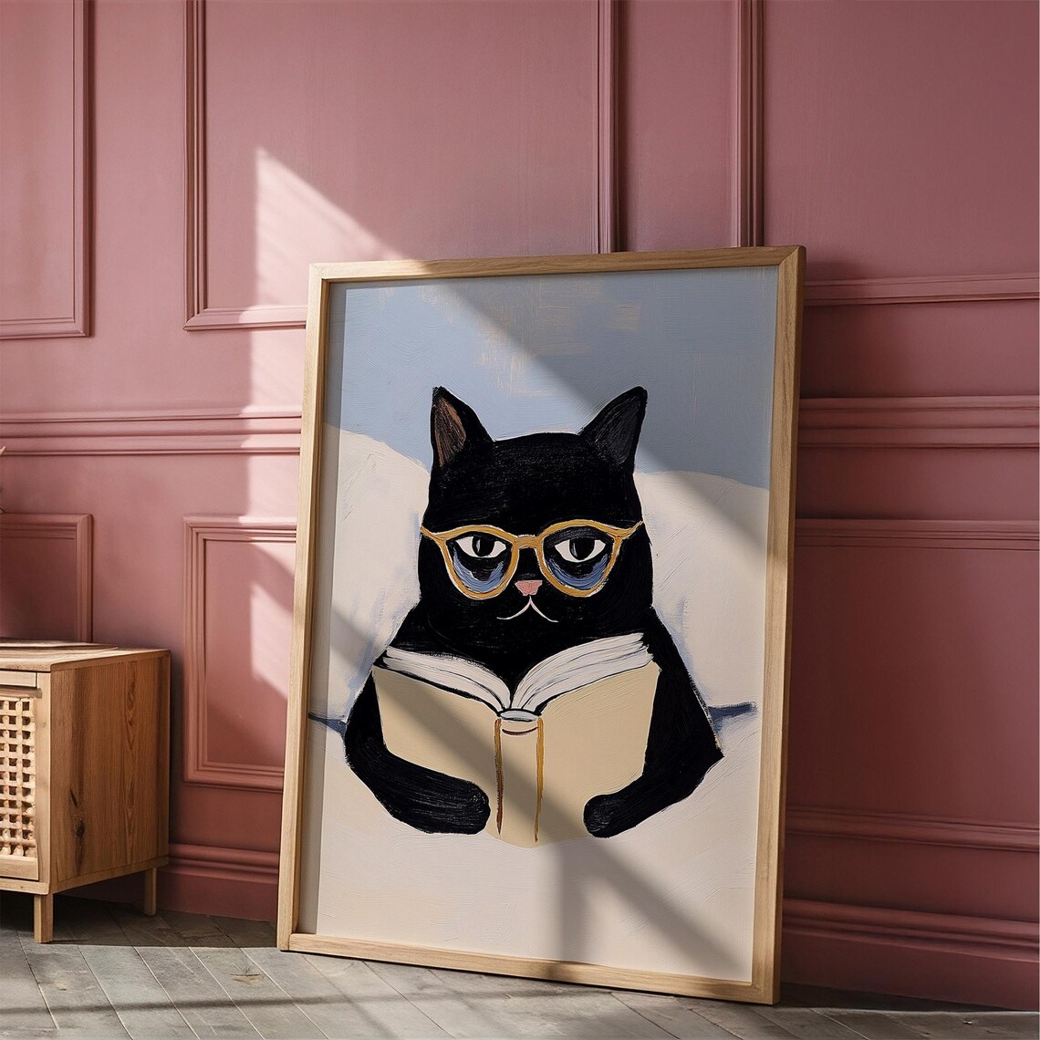 Black Cat with Glasses Reading a Book Cozy Bedtime Story Poster - Image 5
