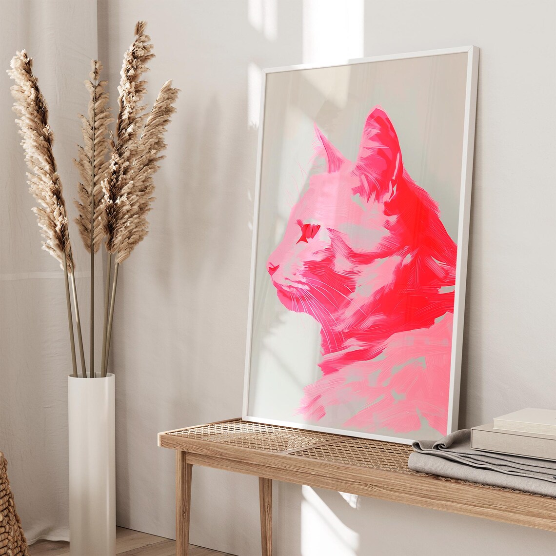 Hot Pink Cat Portrait in Bold Pop Art Style Modern Feline Poster - Image 2