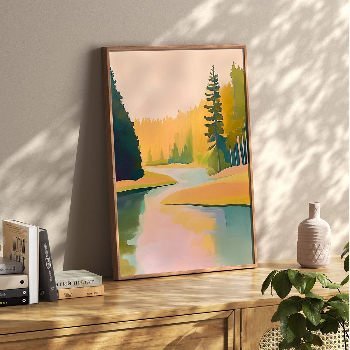 Golden Autumn River Winding Through Pine Forest at Sunset Poster - Image 6