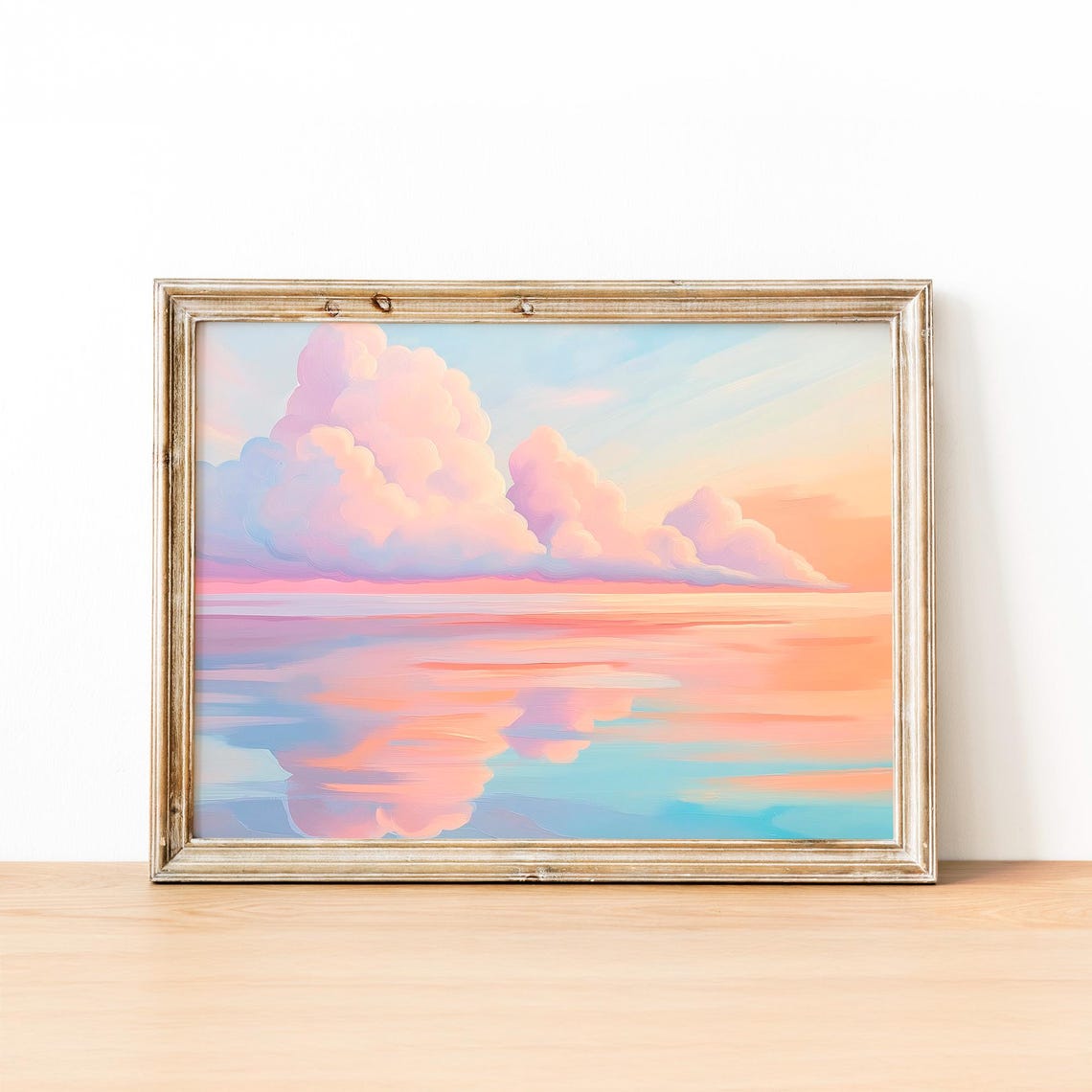 Pink Sunset Clouds Reflected Over Calm Ocean Water Sky Poster - Image 4