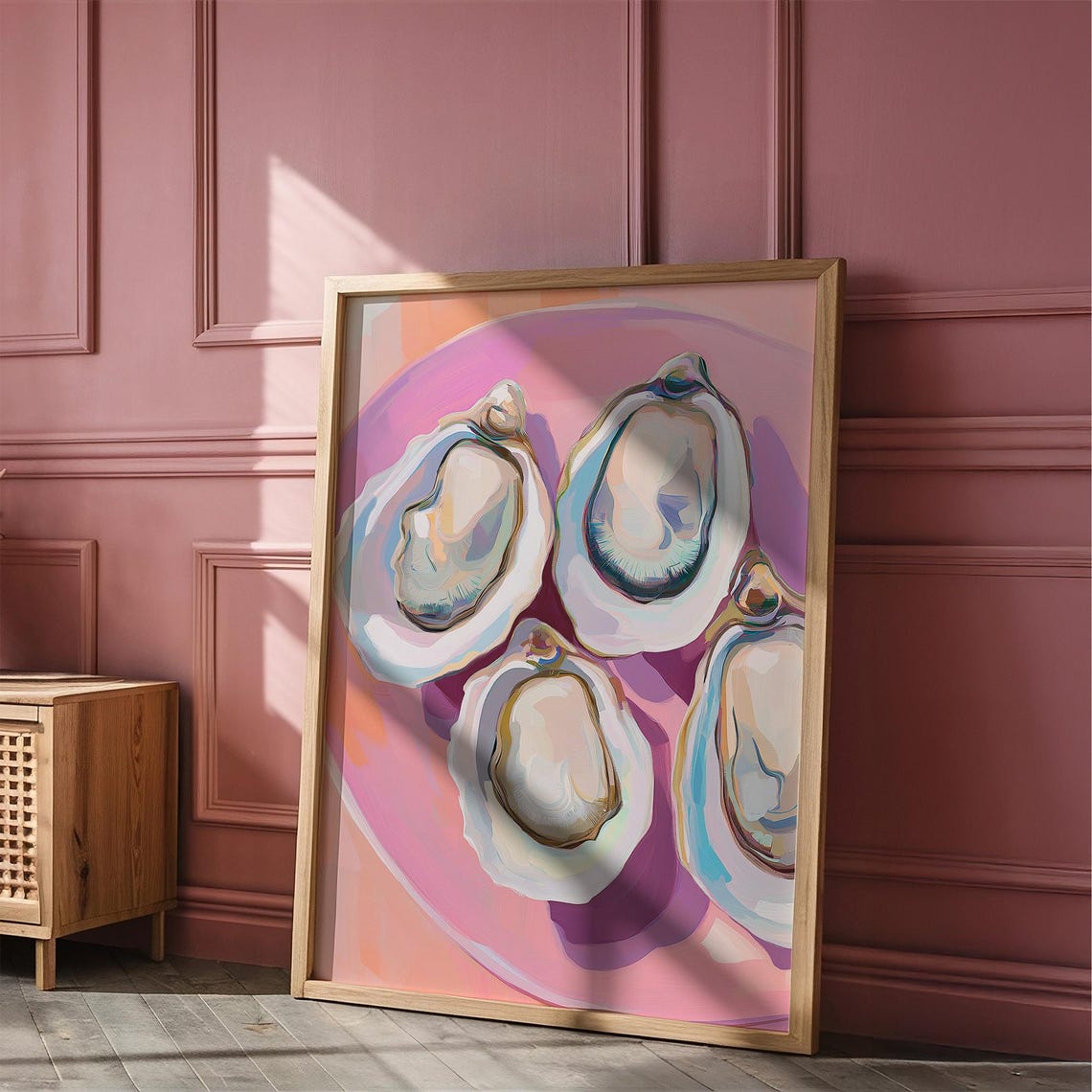 Oysters on Pink Plate Coastal Seafood Modern Kitchen Poster Art - Image 3