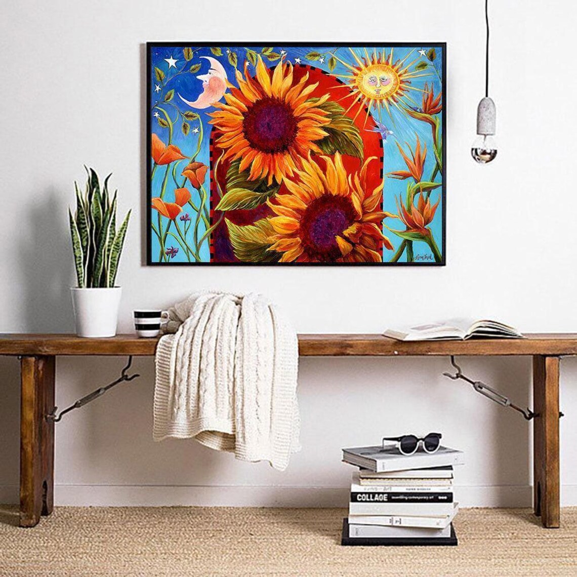 Sunflower Sun and Moon Celestial Wall Art Print - Image 3