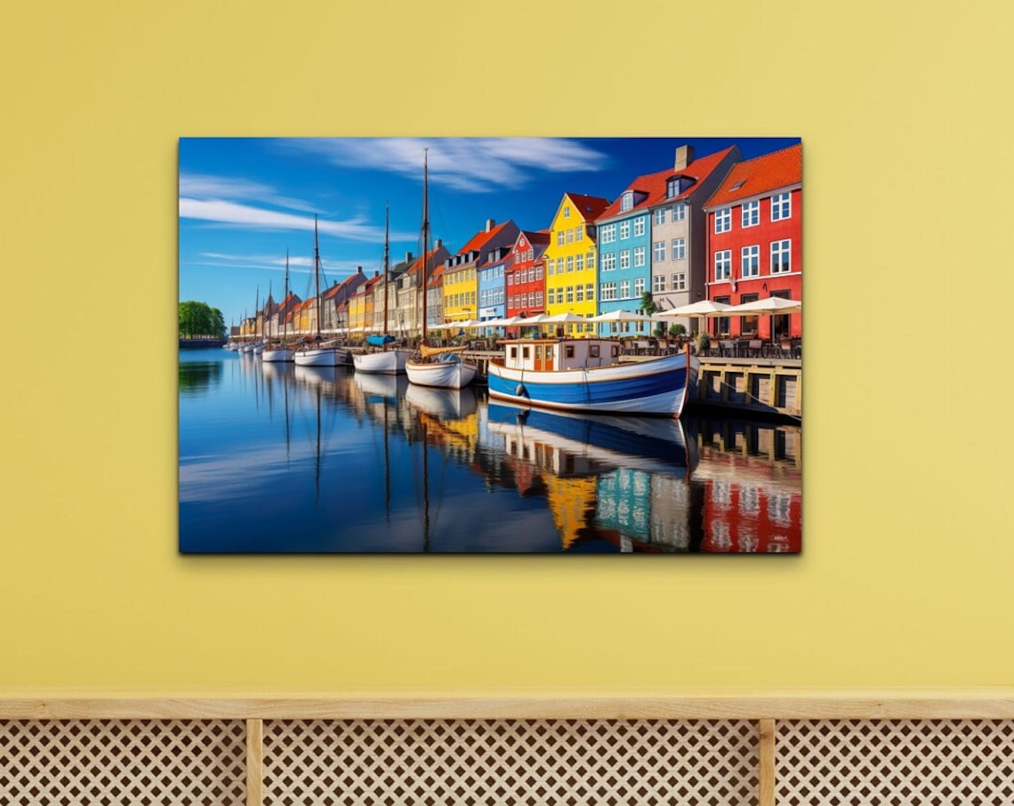 Colorful Nyhavn Harbor Waterfront in Copenhagen with Boats Poster