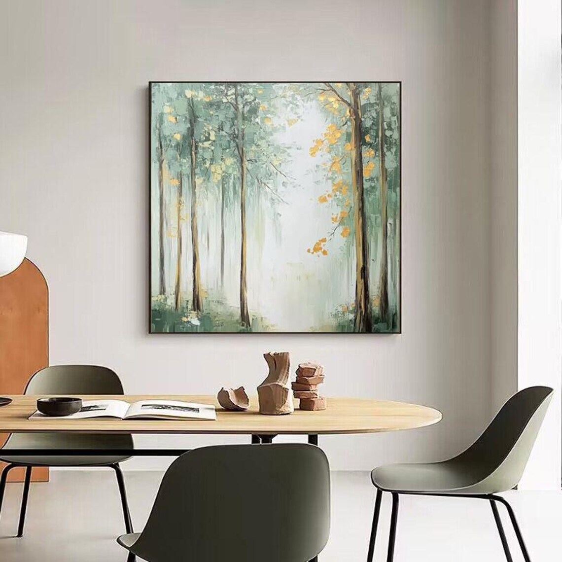 Misty Forest Landscape Golden Accents Serene Woodland Poster - Image 4