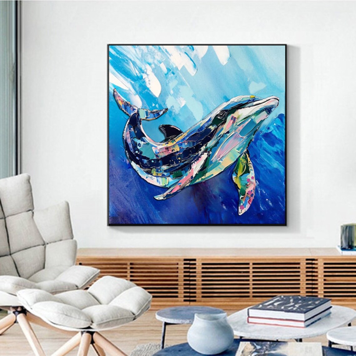Abstract Dolphin Art Print, Colorful Textured Painting - Image 6