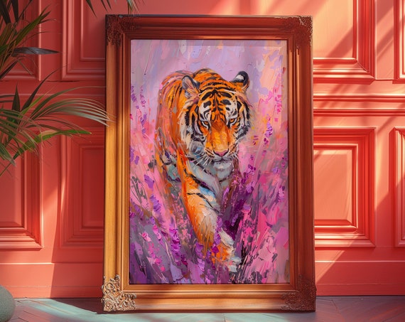 Tiger Poster Bar Cart Print Trendy Wall Art Maximalist Decor Dopamine Art Dorm Decor Preppy Wall Art Tiger Art Print Kitchen Poster