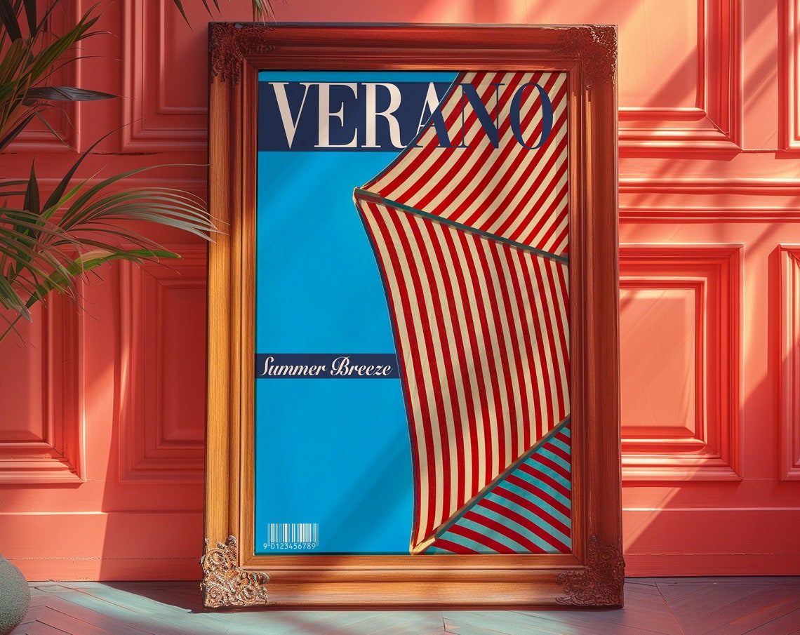 Verano Summer Breeze Red Striped Sail Magazine Cover Art Poster
