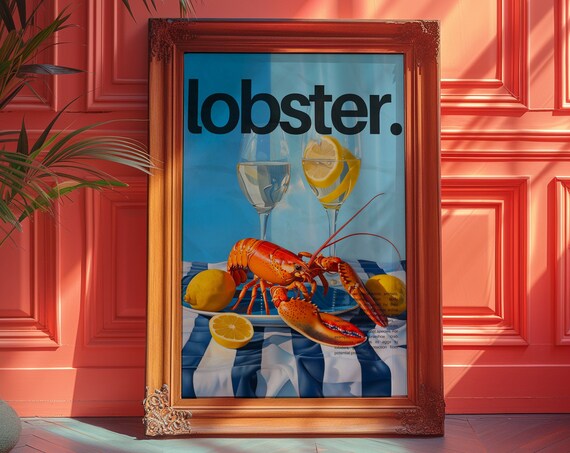 Maximalist Decor Dopamine Art Dorm Decor Preppy Wall Art Lobster Poster Kitchen Poster Livingroom Wall Art Trendy Wall Art