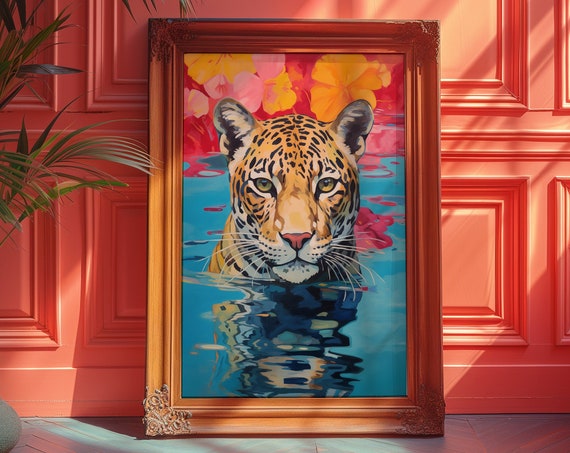 Tiger Poster Bathroom Wall Art Trendy Decor Maximalist Decor Dopamine Art Dorm Decor Preppy Wall Art Tiger Art Print Kitchen Poster