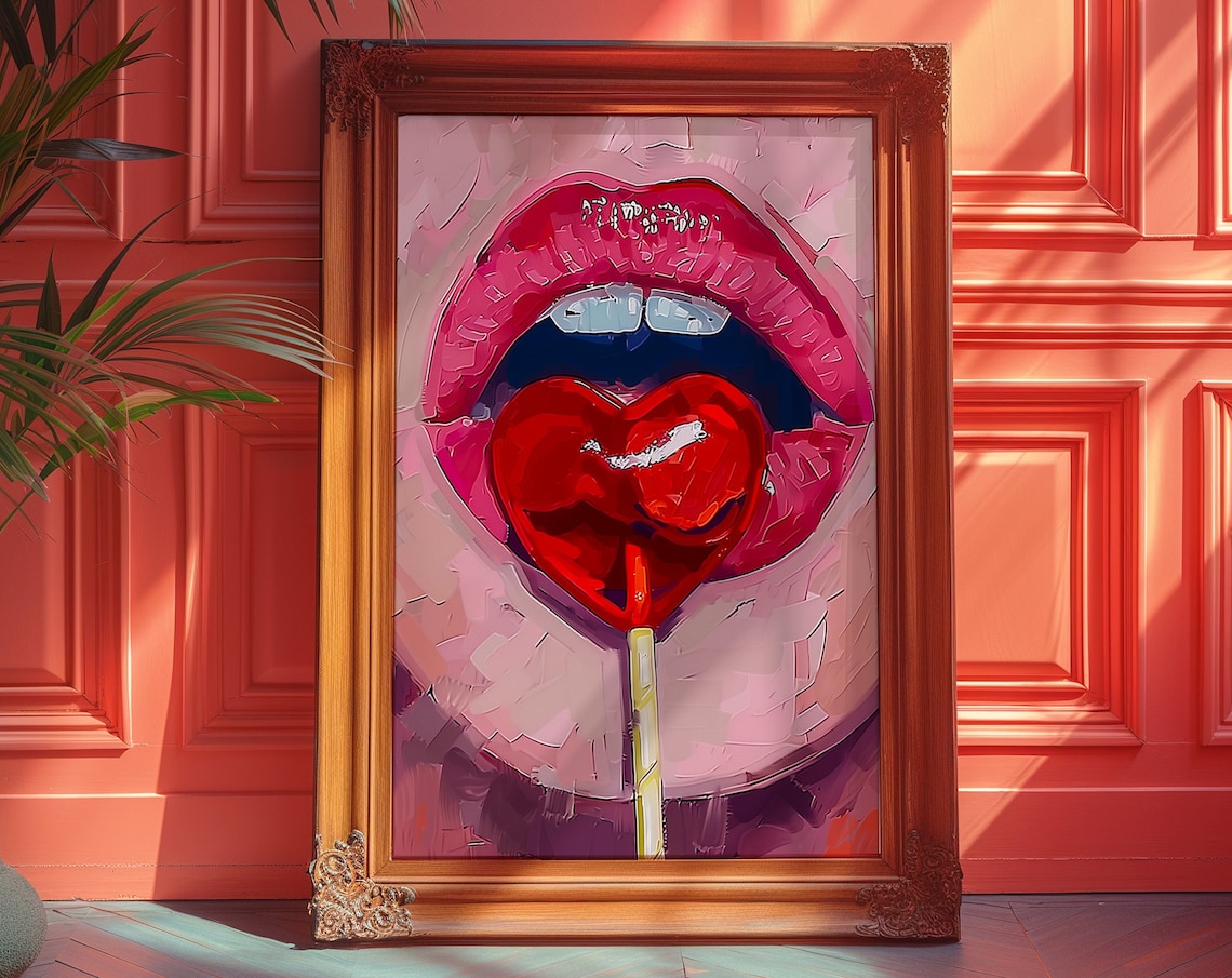 Lollipop Heart Pop Art Print, Maximalist Decor