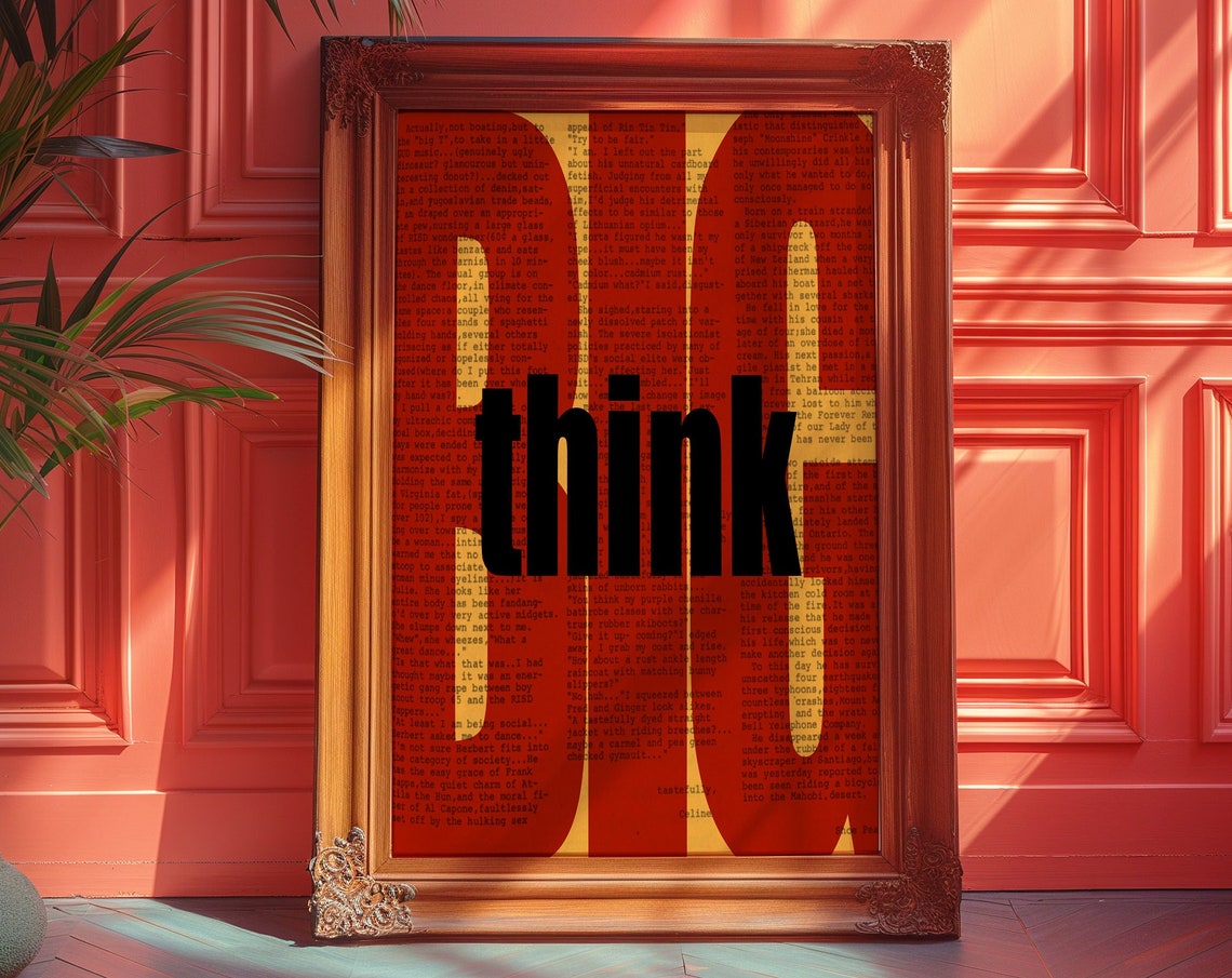 Bold Black Think Typography on a Red Newspaper Collage Poster