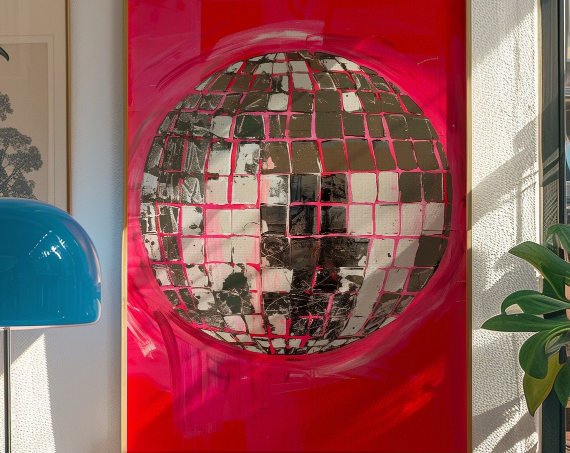 Shimmering Disco Ball on a Bold Red Background Pop Art Poster - Image 4
