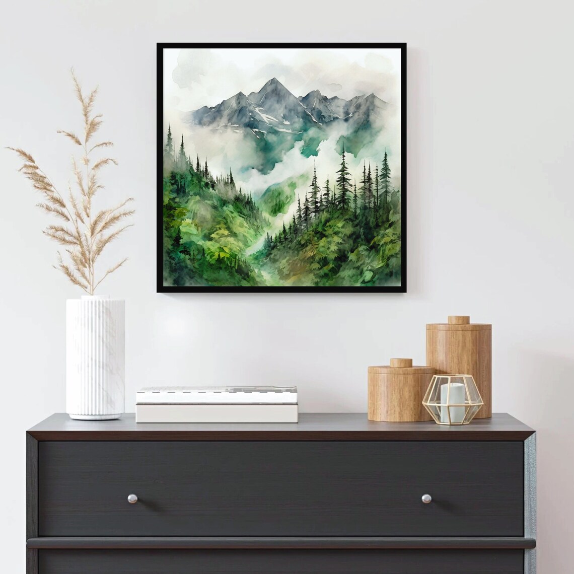 Misty Mountain Landscape Watercolor Art Print - Image 5