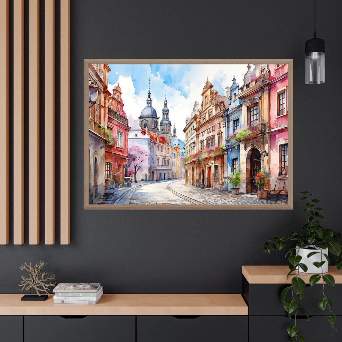Prague Old Town Colorful Street Watercolor Travel Art Poster - Image 4