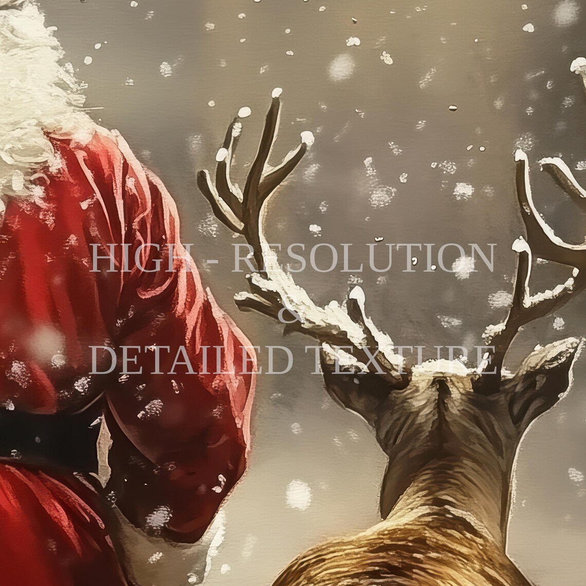 Santa Walking with Reindeer Down a Snowy Street Christmas Poster - Image 3