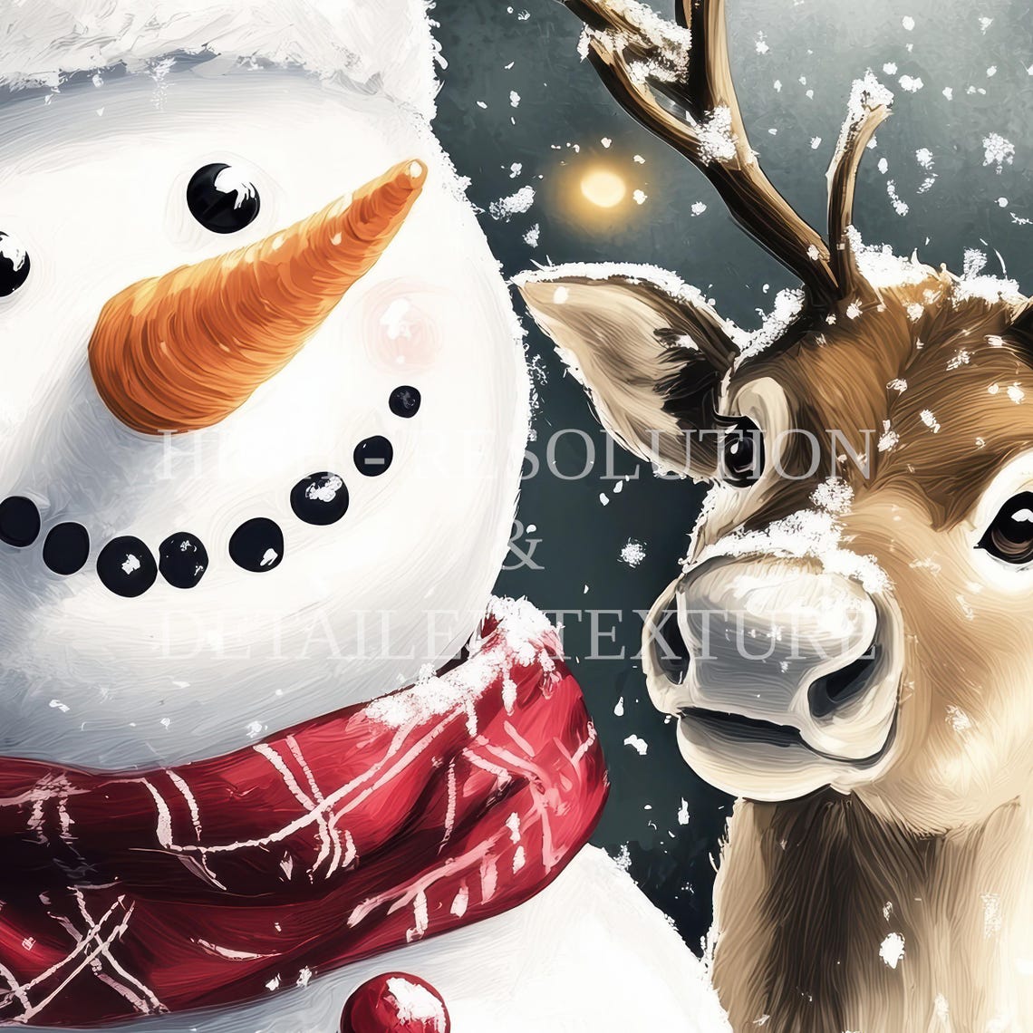 Smiling Snowman with Plaid Scarf and Reindeer Christmas Poster - Image 2