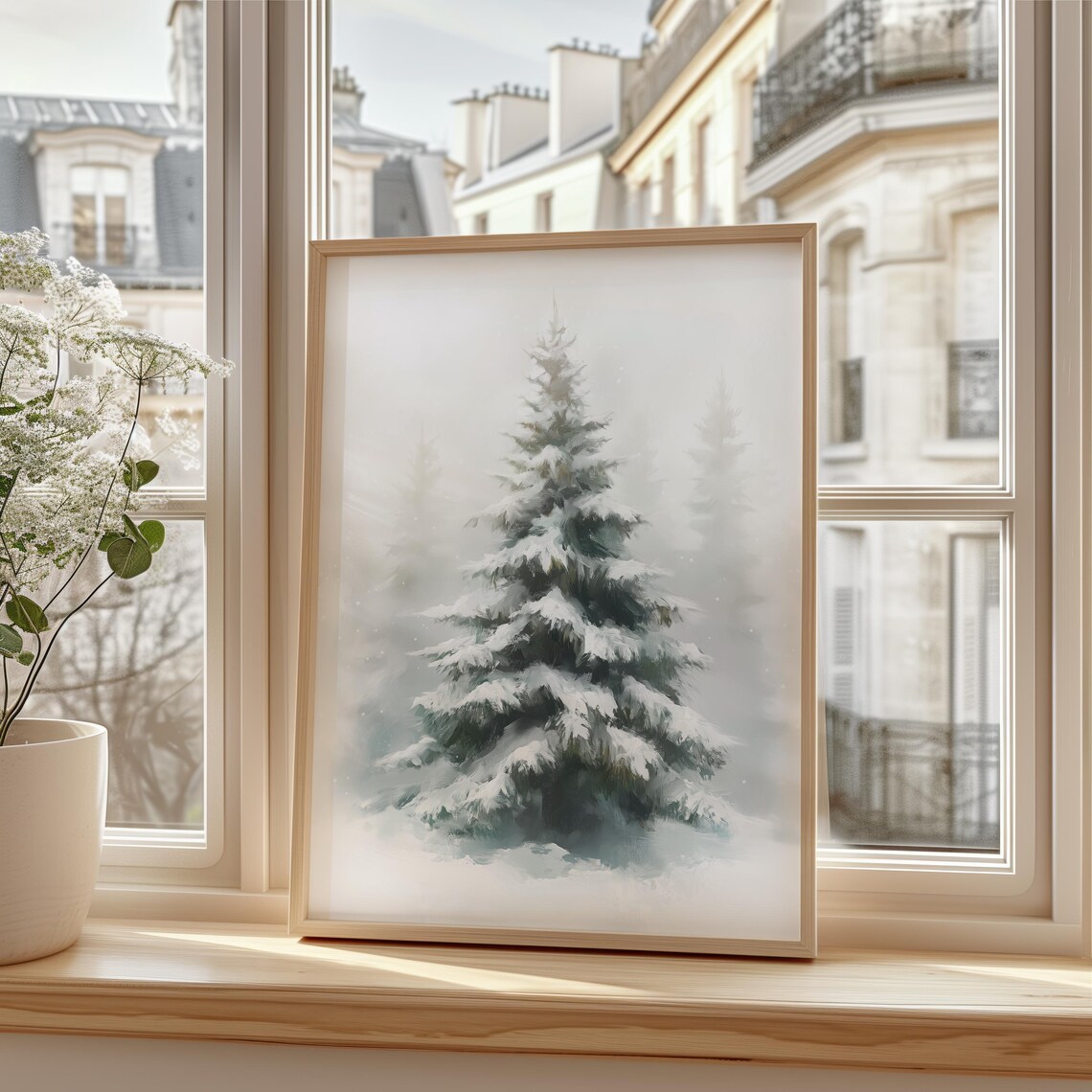 Snowy Evergreen Tree Watercolor Painting Winter Woodland Poster - Image 3