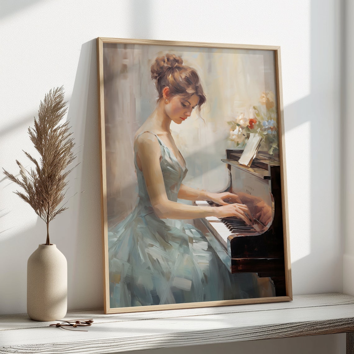 Woman Playing Piano Painting Vintage Woman Portrait Music Lover Gift Piano Wall Art Music Wall Art Wall Art - Image 4