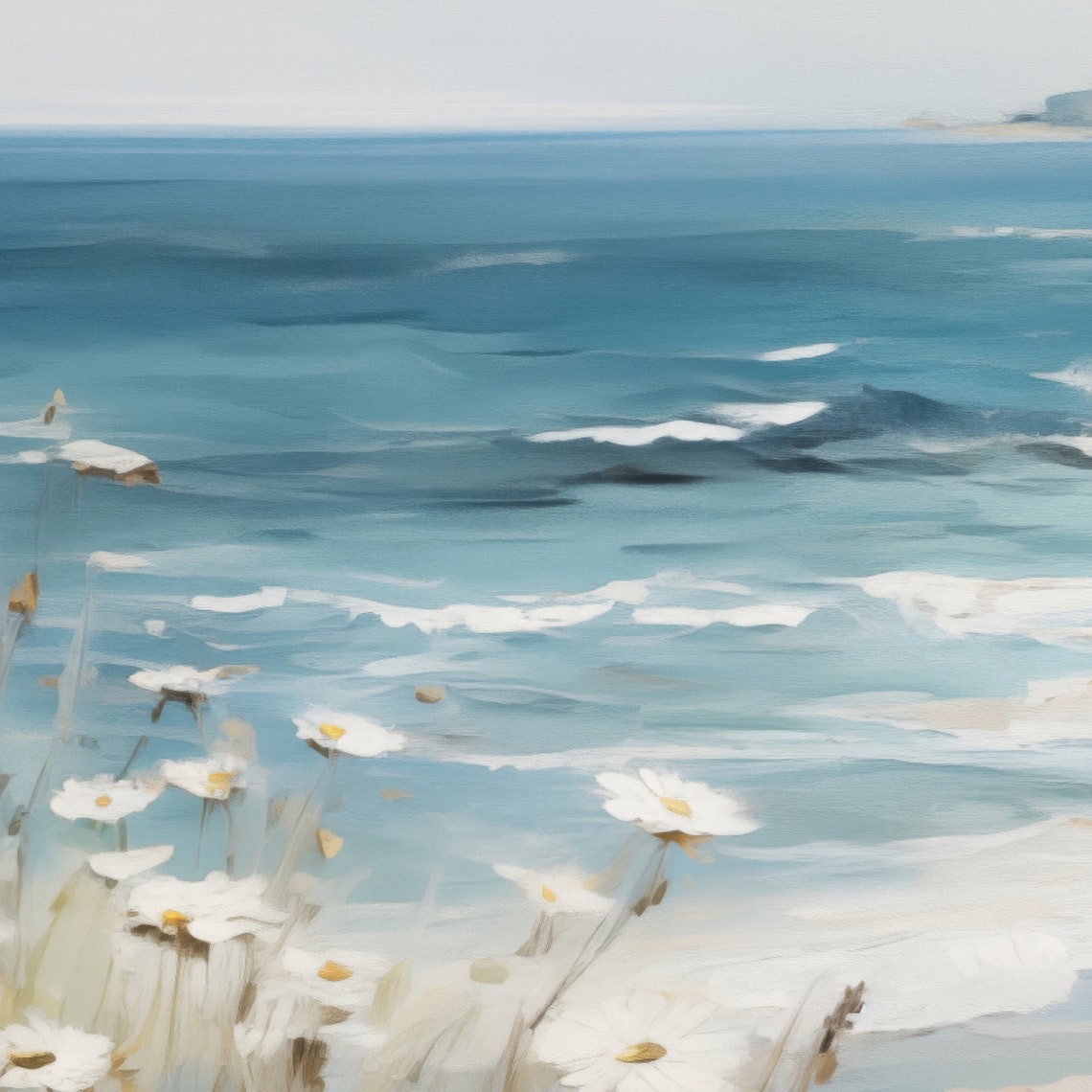 Beach Daisies and Waves Frame TV Art Coastal Digital Painting Poster - Image 2