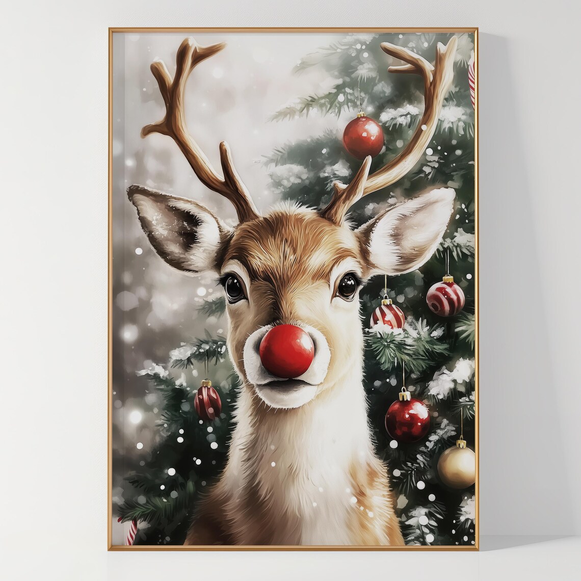 Rudolph the Red Nosed Reindeer by Decorated Christmas Tree Poster