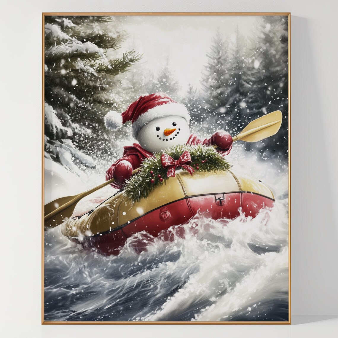 Snowman Whitewater Kayaking Adventure Funny Christmas Poster