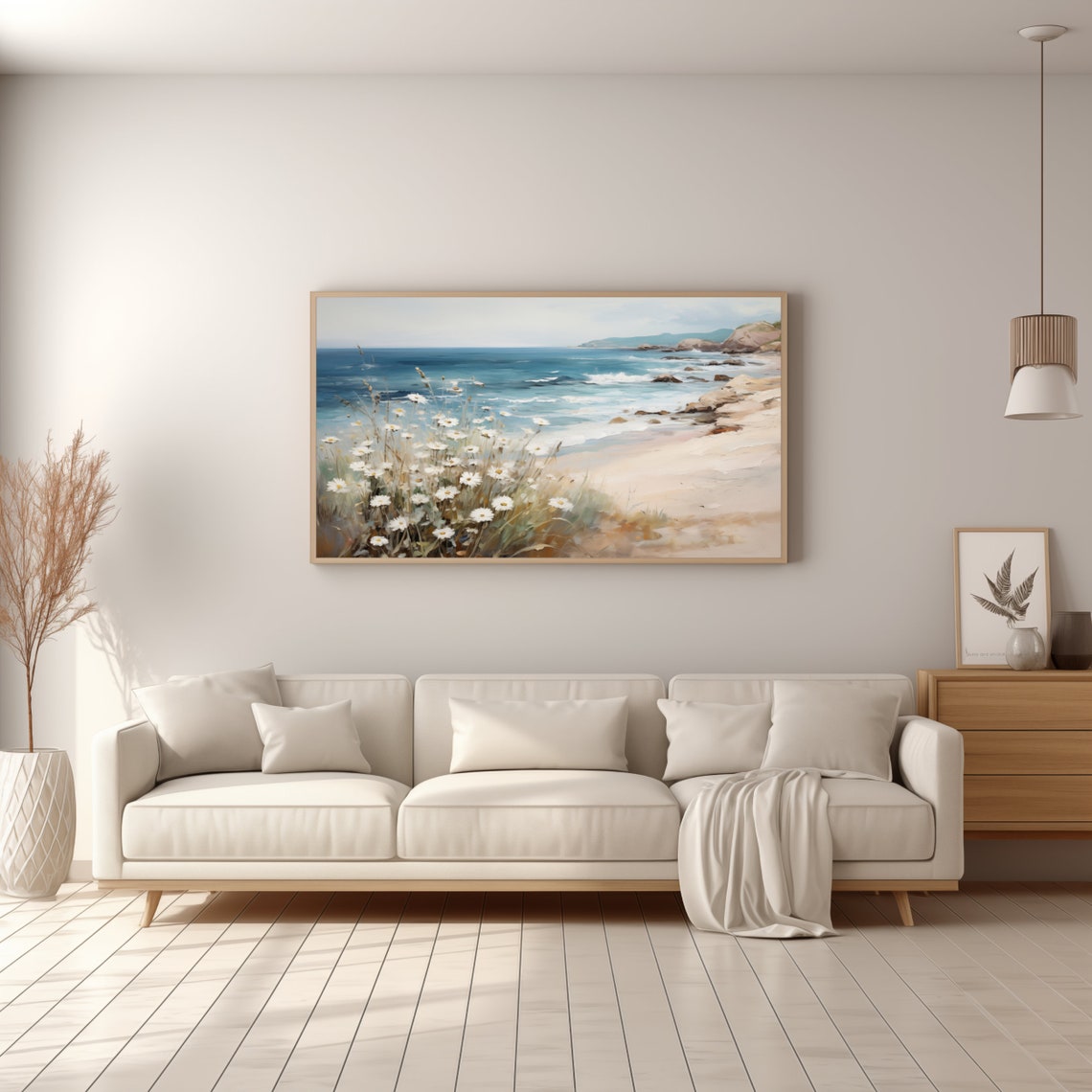 Beach Daisies and Waves Frame TV Art Coastal Digital Painting Poster - Image 3