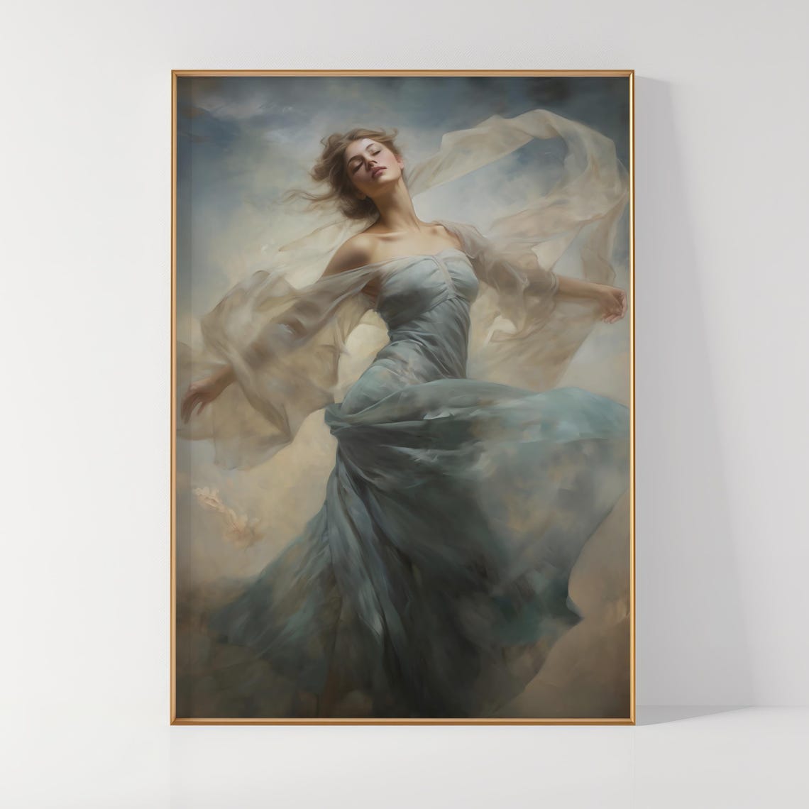 Portrait Of A Woman In A Blue Dress Dancing Painting Vintage Print Bedroom Wall Decor Oil Painting Wall Art