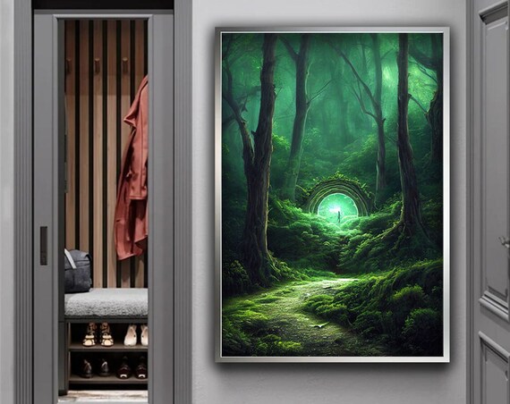 Fantasy Forest Landscape Print Green Forest Painting Forest Wall Art Trees Art Nature Wall Decor Landscape Art