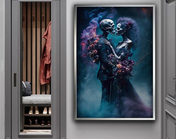 Skeleton Couple Embrace Gothic Love Dark Romantic Skull Art Poster