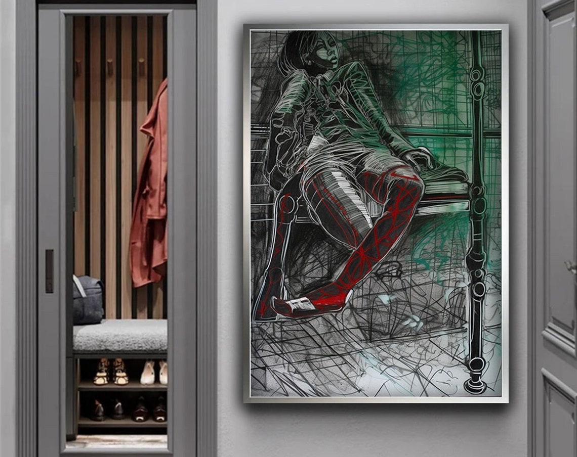 Woman Sitting On A Bench Art Woman Wall Art Modern Figurative Art Woman Portrait Art Print Gifts For Friends Modern Art