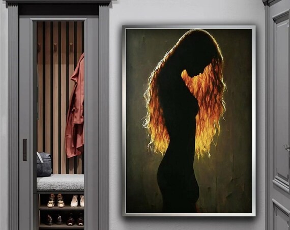 Fiery Red Hair Woman Silhouette Dark Romantic Art Wall Print