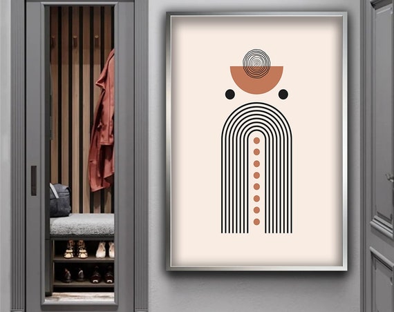 Geometric Shapes Wall Art Boho Style Poster Black Lines Painting Neutral Modern Wall Art Decor Black And Brown Art