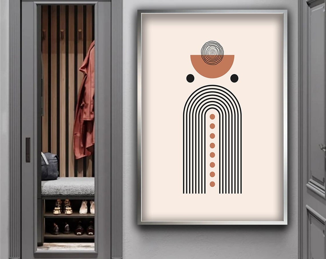 Minimalist Boho Geometric Rainbow Arch Line Art in Terracotta Print