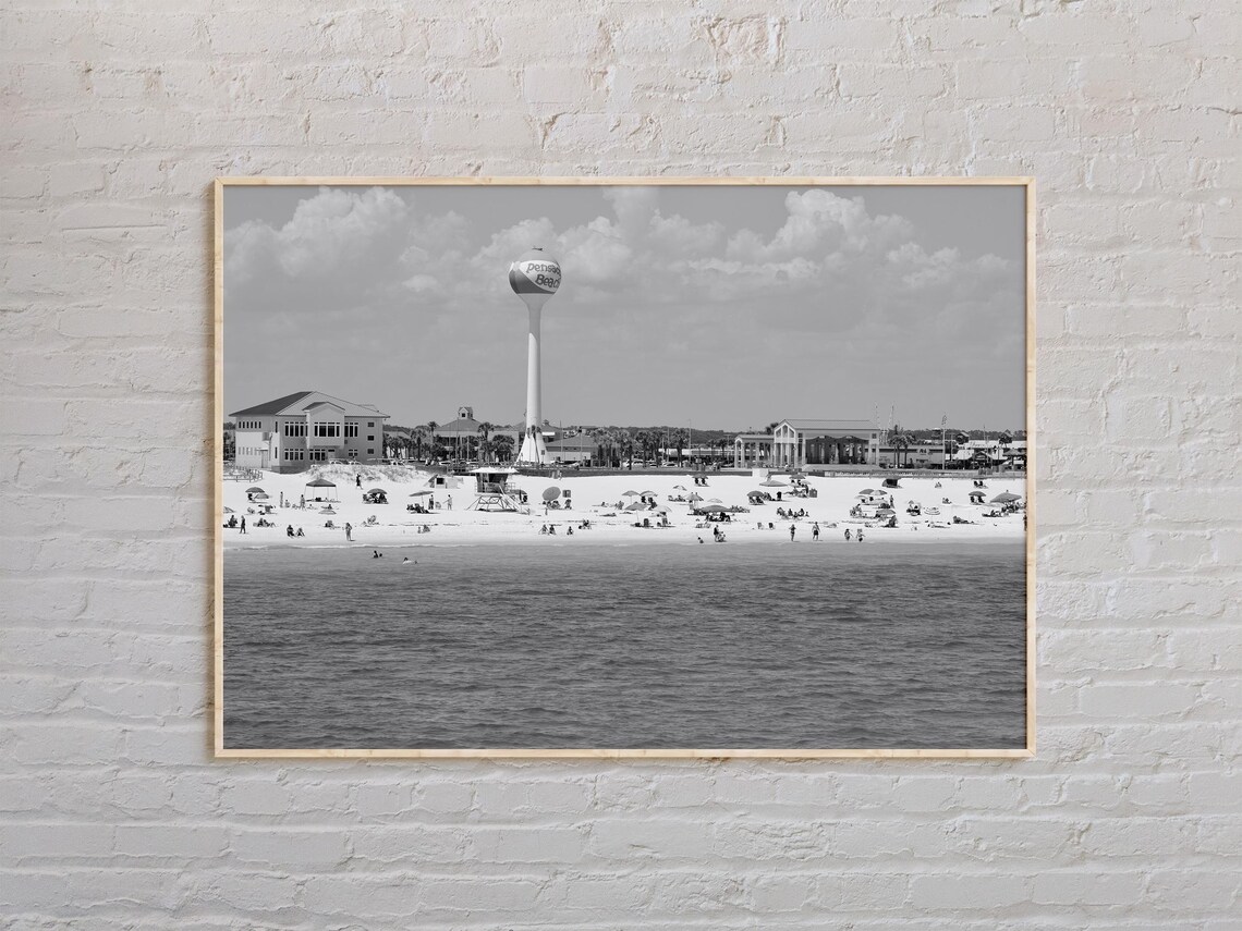 Black And White Pensacola Beach Water Tower Shoreline Poster