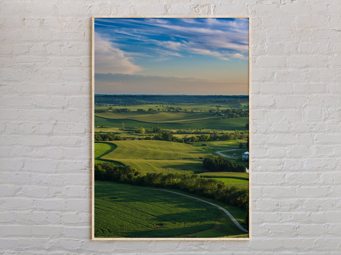 Wisconsin Rolling Green Hills Farmland Golden Sunset Photo Poster