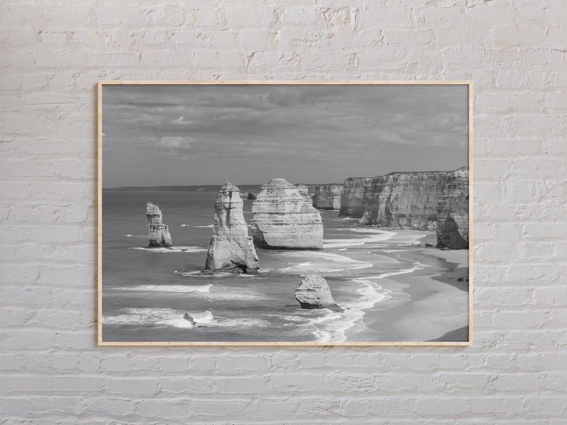 Twelve Apostles Australia Black And White Coastal Photography Poster