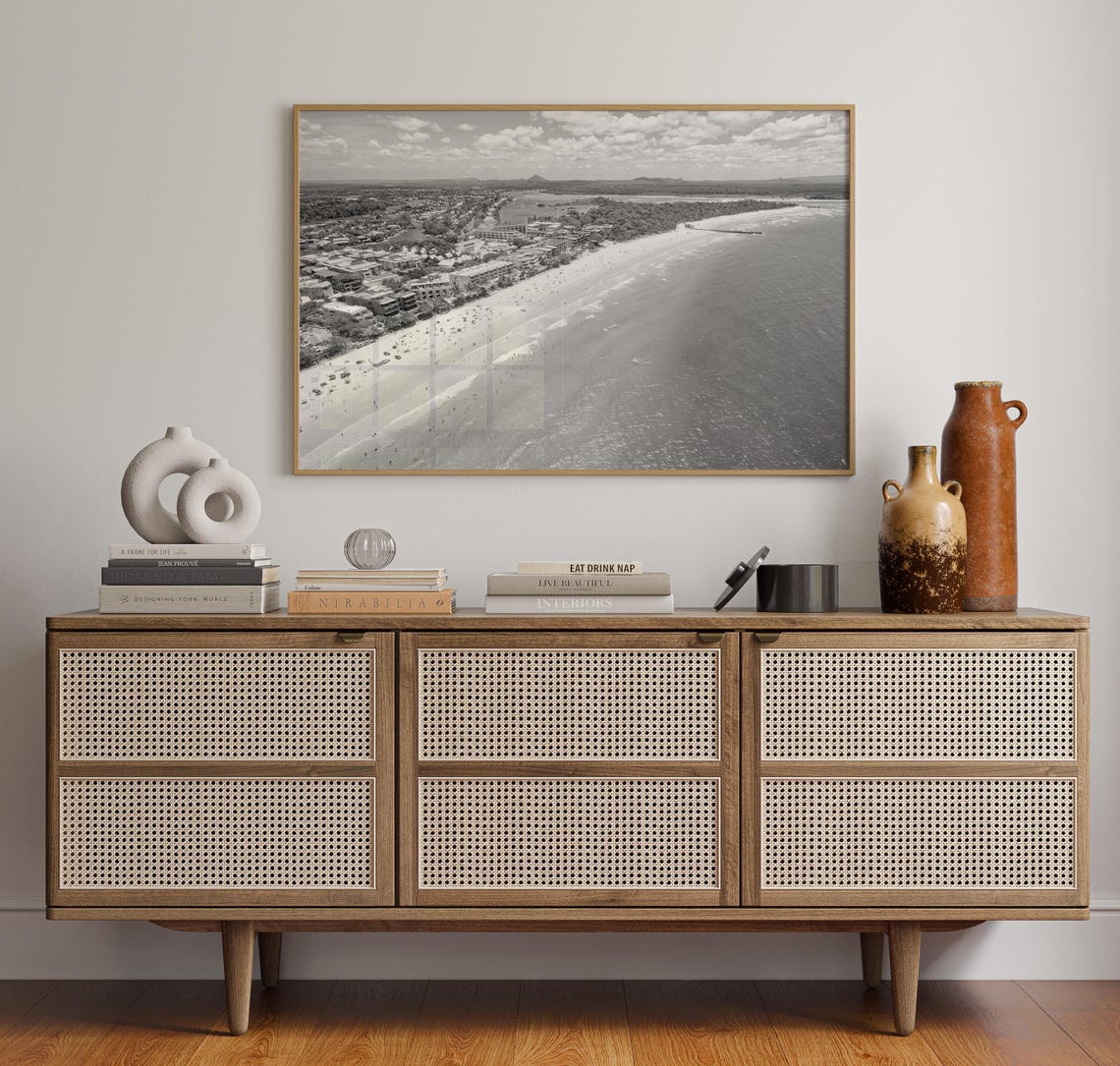 Sunshine Coast Australia Aerial Beach Surf Mono Landscape Poster - Image 4