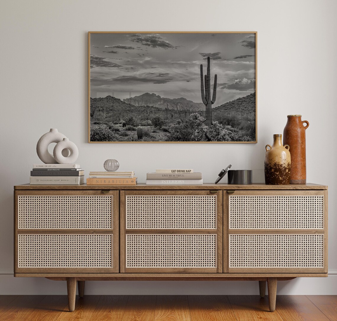Saguaro National Park Arizona Desert Cactus Mono Landscape Poster - Image 4