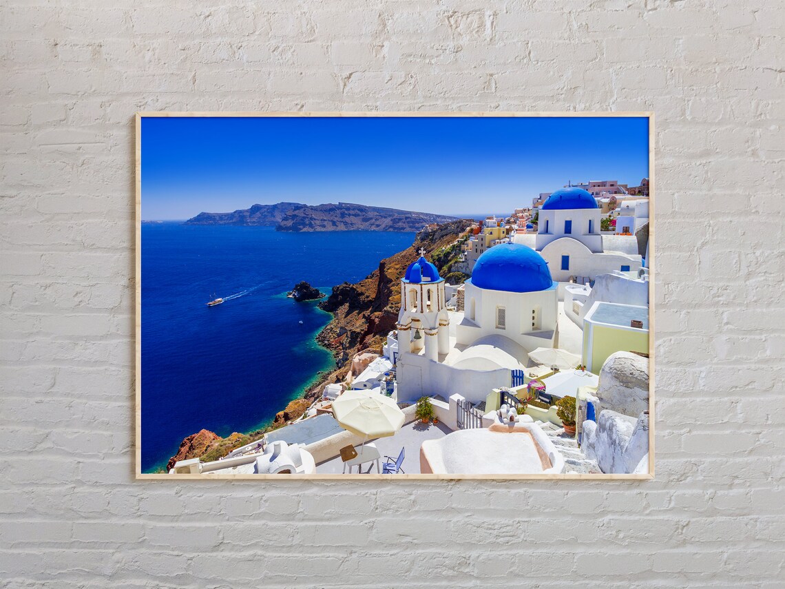 Santorini Travel Poster, Greece Photo Art Print