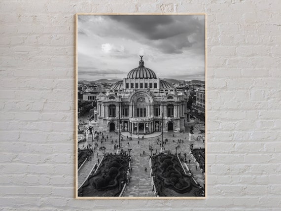 Mexico City Travel Poster, Black and White City View