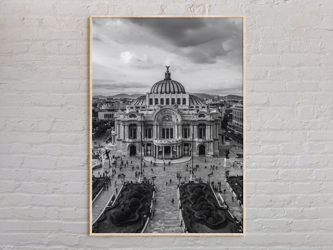 Mexico City Travel Poster, Black and White City View