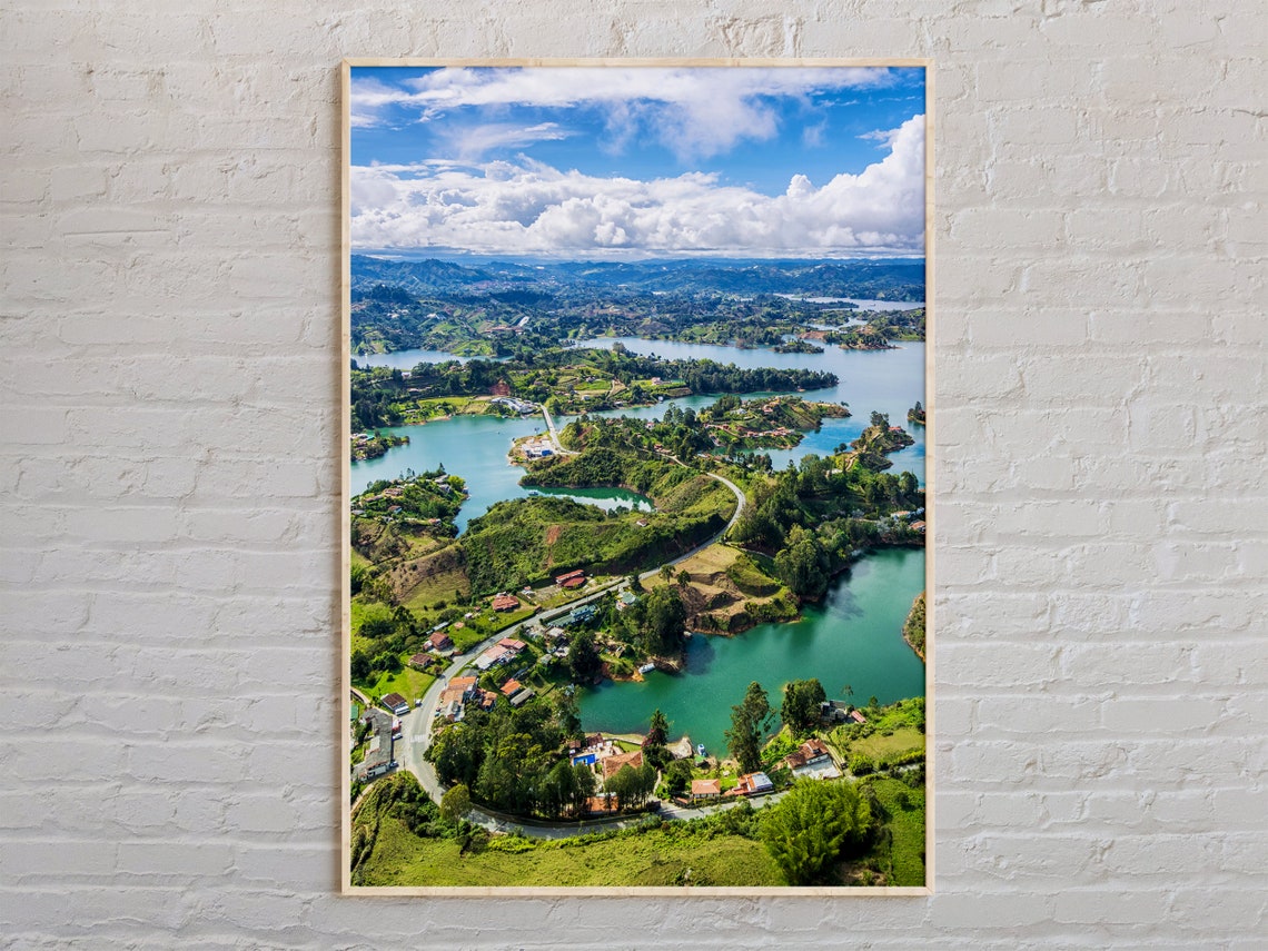 Colombia Guatape Lakes Aerial Tropical Green Hills Landscape Poster